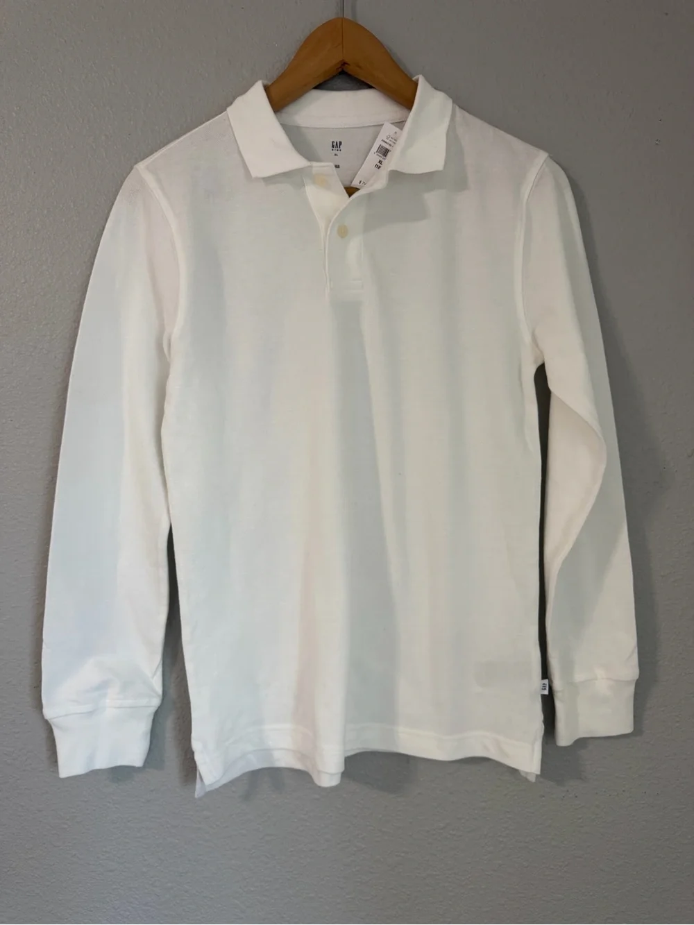 GAP Kids Boys XL 12 White Long Sleeve Cotton Polo Shirt NWT